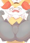  2022 3_toes anthro anus arms_tied black_body black_fur blush bodily_fluids bound braixen cheek_tuft digital_media_(artwork) eyelashes facial_tuft feet female fur generation_6_pokemon genitals hi_res inner_ear_fluff looking_at_viewer multicolored_body multicolored_fur neck_tuft nintendo nojaaaaaaaarori nude open_mouth pokemon pokemon_(species) presenting presenting_anus presenting_pussy pussy red_body red_eyes red_fur red_nose simple_background solo spread_legs spreading tears toes tongue tuft video_games white_background white_body white_fur yellow_body yellow_fur 