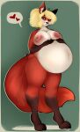  anthro belly belly_grab big_breasts blonde_hair breasts canid canine curvy_figure female fluffy fluffy_tail fox hair hi_res inflated_belly mammal navel nipples nude overhanging_belly pregnant pregnant_female red red_body smile smiling_at_viewer solo standing wide_hips 