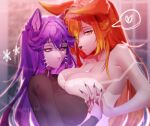  &lt;3 2021 anthro artist_name bangs bra breast_squish breasts canid canine clothed clothing digital_media_(artwork) duo eyelashes felid feline female female/female golub_lol hair hand_holding looking_at_viewer mammal orange_hair pink_nose purple_hair shaded squish underwear 