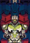  2boys arms_behind_back autobot dual_persona expressionless highres hyst_(hystericalrt) mecha minimus_ambus multiple_boys red_eyes robot science_fiction spoilers straight-on the_transformers_(idw) transformers ultra_magnus 