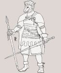  absurd_res animal_humanoid anthro armor clothed clothing digital_media_(artwork) dragon dragon_humanoid dragon_passant dragonborn_(dnd) dungeons_and_dragons fan_character fantasy feathers hasbro hi_res holding_object holding_sword holding_weapon horn humanoid looking_away male melee_weapon model_sheet polearm reptile scalie simple_background solo solo_focus spear sword text weapon wizards_of_the_coast 