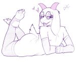  &lt;3 2022 5_fingers 5_toes anthro armwear bovid butt caprine choker clothing deltarune desertkaiju eyewear feet fingers footwear glasses goat hi_res horn jewelry looking_at_viewer lying male mammal mostly_nude necklace on_front open_mouth ralsei socks solo stirrup_socks toes undertale_(series) video_games 