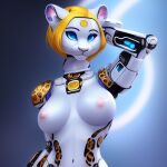  android anonymous_artist anthro blonde_hair domestic_cat felid feline felis female hair lion machine mammal nipples pantherine pink_nipples robot simple_background solo white_body 