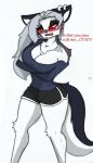  anthro big_breasts blush bottomwear breasts canid canid_demon clothing demon ear_piercing female fluffy fluffy_hair fluffy_tail fur grey_body grey_fur grey_hair hair hellhound helluva_boss hi_res long_sleeves loona_(helluva_boss) mammal multicolored_body multicolored_fur neck_tuft pace-maker piercing red_sclera shirt shorts solo thick_thighs topwear tsundere tuft two_tone_body two_tone_fur white_body white_eyes white_fur 