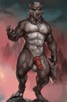  abs animal_genitalia animal_penis anthro balls blue_eyes bodily_fluids canid canine canine_penis canis chain chain_necklace claws forest forest_background fur genital_fluids genitals grey_body grey_fur hi_res jewelry juiceps knot looking_at_viewer male mammal muscular muscular_anthro muscular_male nature nature_background necklace nipples pawpads paws penis plant precum solo toe_claws tree were werecanid werecanine werewolf wolf 