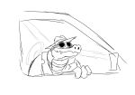  2022 3_fingers alligator alligatorid anthro biped brok_(character) brok_the_investigator car clothing crocodilian eyewear fingers hat headgear headwear hi_res inside_car reptile scalie shirt sketch solo sunglasses thewormman6694 topwear vehicle video_games 