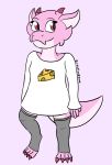  hi_res horn kobold oversized_shirt pink_body pixiecatsupreme red_eyes red_horn smile 