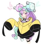  1girl aqua_hair dede_(qwea_00000) highres iono_(pokemon) lightning_bolt_symbol long_sleeves looking_at_viewer multicolored_hair oversized_clothes pink_eyes pink_hair pokemon pokemon_(game) pokemon_sv simple_background smile solo standing teeth thigh_strap two-tone_hair white_background 