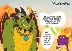  activision anthro comic dragon duo english_text eye_patch eyewear fangs gunnar_(spyro) horn humor jewelry male membrane_(anatomy) membranous_wings muscular necklace scalie spyro spyro_reignited_trilogy spyro_the_dragon text video_games watmeedraw western_dragon wings 