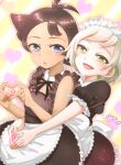  2boys antenna_hair black_hair blue_eyes dark_skin goh_(pokemon) highres horace_(pokemon) kumisippo maid male_focus multiple_boys non-web_source pokemon pokemon_(anime) pokemon_journeys short_hair white_hair yaoi 