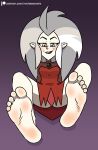  5_toes disney eda_clawthorne feet female foot_focus grey_hair hair heterochromia hi_res humanoid humanoid_feet humanoid_pointy_ears mammal mrchasecomix not_furry soles solo text the_owl_house toes witch_(the_owl_house) 