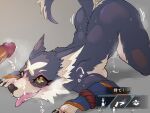  anthro blush bodily_fluids breasts canid canine canis canyne capcom censored cum erection female fur genital_fluids genitals male mammal monster_hunter palamute penis pepper_gomashio smile tongue video_games 