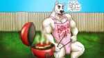  absurd_res american_pit_bull_terrier anthro apron apron_only barazoku big_(disambiguation) bulldog canid canine canis clothing cooking domestic_dog father garden grilling hi_res hunting_dog khaicoon male male/male mammal mastiff molosser mostly_nude muscular outside parent public solo terrier 