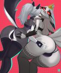  anthro big_breasts breasts butt butt_grab camel_toe canid canine canis clothing du_amae duo female female/female hairy_pussy hand_on_butt helluva_boss hi_res hybrid legwear loona_(helluva_boss) mammal pubes smile spreading stella_(helluva_boss) stockings thick_thighs wolf 