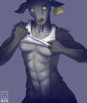  2022 6eyesandhooves abs absurd_res anthro anthrofied athletic athletic_anthro athletic_male barely_visible_genitalia barely_visible_penis bodily_fluids bottomless bovid caprine clothed clothing crossgender digital_media_(artwork) ear_tag epic_games fortnite fur genitals goat goat_simulator grey_body grey_fur hi_res horizontal_pupils male mammal navel nipples penis penis_base pilgor_(goat_simulator) pupils saliva shirt solo tank_top tongue tongue_out topwear video_games 