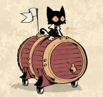  ambiguous_gender anthro barrel barrel_cat black_body black_clothing black_fur black_shirt black_topwear bundeluxe button_(fastener) car clothing domestic_cat felid feline felis flag fur gloves handwear mammal pupils red_ribbon shirt simple_background slit_pupils solo topwear vehicle wheel whiskers white_clothing white_gloves white_handwear yellow_eyes 