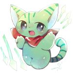  animal_ears cat cat_ears cat_tail chibi fur furry green_fur highres open_mouth original red_scarf scarf striped_tail tail zorao 