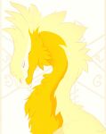  abstract_background ambiguous_gender artist_name beak eyes_closed feral fur head_tuft hi_res long_neck mouth_closed neck_tuft santanahoffman side_view solo species_request tuft yellow_body yellow_fur 