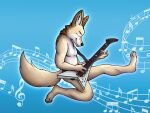  anthro brown_body brown_fur canid canine fennec fox fur guitar hi_res jebbthefoxy jumping male mammal music musical_instrument musical_note plucked_string_instrument solo string_instrument white_body white_fur yellow_body yellow_fur 