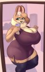  accessory anthro big_breasts big_butt blue_eyes breasts brown_body brown_fur butt cellphone clothed clothing curvy_figure dress female flower flower_in_hair fur garter_straps hair hair_accessory hazel_(shakotanbunny) hourglass_figure huge_breasts lagomorph leporid mammal mirror_selfie multicolored_body multicolored_fur phone plant rabbit selfie shakotanbunny solo tan_body tan_fur thick_thighs 