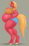  anthro anthrofied athletic athletic_anthro athletic_female belly big_belly big_breasts big_macintosh_(mlp) breasts clothing crossgender digital_media_(artwork) earth_pony equid equine female friendship_is_magic green_eyes hair hasbro hi_res hooves horse mammal mtf_crossgender muscular muscular_anthro muscular_female my_little_pony orange_hair orange_tail pony pregnant pregnant_female red_body simple_background solo standing thick_thighs weasselk wide_hips 