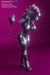  &lt;3 &lt;3_eyes 2:3 absurd_res android anthro barefoot big_breasts black_body black_skin bose_(character) breasts feet felid female genitals hair hi_res lion lips machine mammal navel nipples nude pantherine pink_background pinup pose pussy robot rubber simple_background solo text toes voxell_voxell 