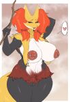  anthro big_breasts black_body breasts carsen delphox female fur generation_6_pokemon genitals hi_res inner_ear_fluff kemono looking_at_viewer nintendo open_mouth pokemon pokemon_(species) pussy red_body red_fur solo tuft video_games yellow_body 
