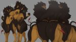  2022 anthro arm_around_waist big_breasts biped black_body black_fur black_tongue blep breasts breath canid canid_demon demon digital_media_(artwork) female female/female fur grey_background group hellhound hi_res horn lvlirror mammal multicolored_body multicolored_fur neck_tuft nipple_piercing nipple_ring nipples piercing rear_view red_eyes ring_piercing simple_background spade_tail thick_thighs tongue tongue_out trio tuft two_tone_body two_tone_fur wide_hips yellow_body yellow_fur 