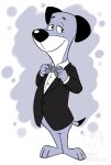  3_toes 4_fingers anthro black_ears bow_tie canid canine canis classy clothing corgi_(artist) domestic_dog elegance elegant feet fingers half-closed_eyes hanna-barbera huckleberry_hound male mammal narrowed_eyes smile solo suit suit_jacket the_huckleberry_hound_show toes 