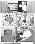  canid canine canis clothing comic dialogue greyscale hi_res jockstrap male male/male mammal misterstallion monochrome underwear ursid wolf 