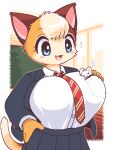  2022 aliasing ambiguous_gender anthro big_breasts blazer blue_eyes bottomwear breasts calico_cat classroom claws clothing domestic_cat dress_shirt duo felid feline felis female half-length_portrait head_tuft in_pocket inside kemono larger_anthro larger_female looking_at_another low_res mammal mottled mouse murid murine necktie pattern_necktie piebald portrait red_necktie rodent school school_uniform shirt size_difference skirt sleeping smaller_anthro solo_focus sound_effects striped_necktie takiune_(pixiv) topwear tuft uniform zzz 