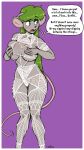  anthro clothed clothing covering covering_breasts dental_floss english_text female green_hair hair hi_res katie_tinson lingerie long_hair mammal mouse murid murine rodent simple_background skimpy solo t-kay text 