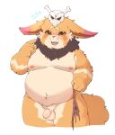  2022 anthro balls belly big_belly dragon_night800 flaccid genitals gnar_(lol) hi_res humanoid_hands kemono league_of_legends male moobs navel nipples overweight overweight_male penis riot_games simple_background solo video_games yordle 