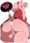  1girl absurdres amy_rose animal_nose ass cameltoe dress english_text from_behind furry furry_female green_eyes hairband hedgehog_girl highres huge_ass looking_at_viewer looking_back panties pink_fur pink_hair presenting_own_ass presenting_own_body red_hairband ryz_ryz seductive_smile short_dress short_tail simple_background sleeveless sleeveless_dress smile solo sonic_(series) speech_bubble sweat tail thick_thighs thighs underwear very_sweaty white_panties 