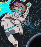  1girl alternate_costume animal_ears astronaut commentary_request floating grey_hair helmet highres ichika-chan_(iiiichimaru_03) iiiichimaru_03 one_eye_closed original ponytail rabbit_ears solo_focus space space_helmet spacesuit star_(sky) zero_gravity 