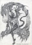  1boy amon:_devilman_mokushiroku antennae arm_on_knee artist_name bird blank_eyes chimera claws commentary_request copyright_name demon_boy demon_wings devilman devilman_(character) evil_grin evil_smile fins full_body greyscale grin head_wings highres kinutani_yuu knee_up male_focus monochrome monster multiple_heads multiple_wings muscular muscular_male official_art planet sharp_teeth sitting skull smile teeth topless_male traditional_media wings 