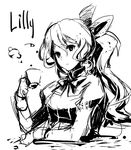  bow character_name cup greyscale hair_bow katawa_shoujo long_hair monochrome ponytail ribbon satou_lilly serious solo teacup weee_(raemz) 