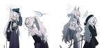  2girls absurdres akira_(blue_archive) akira_(miria)_(blue_archive) animal_ear_fluff animal_ears ascot belt beret blue_archive cane cat_ears cat_girl cat_tail coat commentary_request cowboy_shot domino_mask dress evil_grin evil_smile eye_mask fluffy_hair gloves grin hair_intakes half_updo halo hat highres holding holding_cane holding_suitcase jacket kiroshi korean_commentary lanyard leaning_forward long_hair long_sleeves mask multiple_girls pants pantyhose partial_commentary partially_colored peaked_cap pencil_skirt pleated_skirt poet_shirt ponytail professor_niyaniya_(blue_archive) professor_niyaniya_(teacher)_(blue_archive) profile school_uniform serafuku shaded_face shirt skirt smile suitcase tail 