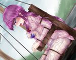  bdsm bondage bound breasts covered_nipples large_breasts long_hair no_bra open_mouth panties patchouli_knowledge purple_eyes purple_hair see-through shimo_(depthbomb) solo tongue torture touhou underwear very_long_hair wet 