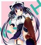  :&lt; animal_ears cat_ears garter_belt hat kooh minase_(dragon_panda) pangya panties pantyshot solo striped striped_panties thighhighs twintails underwear 