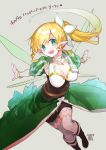  1girl :d belt birthday_date blonde_hair bracelet braid braided_sidelocks breasts brown_belt brown_corset choker cleavage collarbone commentary_request corset detached_sleeves elf fairy fairy_wings floating_hair gold_bracelet green_eyes green_jacket green_wings grey_background happy_birthday jacket jewelry large_breasts layered_sleeves leafa_(sao) long_hair long_sleeves multiple_wings neko3 open_clothes open_jacket open_mouth pointy_ears ponytail puffy_short_sleeves puffy_sleeves shirt short_over_long_sleeves short_sleeves shorts sidelocks simple_background sleeves_past_wrists smile sword_art_online teeth thigh_gap twin_braids upper_teeth_only white_choker white_shirt wings 