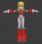  1girl :d aged_up android antennae armor armored_boots arms_up bikini_armor black_gorget blonde_hair bodysuit bodysuit_under_armor boots breast_missiles breastplate breasts clenched_hands commentary covered_navel cowboy_shot deviantart_username earphones english_commentary full_body gorget green_eyes green_ribbon grey_background grey_bodysuit grid_background groin hair_between_eyes hair_ribbon hairband hand_on_own_hip hand_up headphones high_ponytail hyper_roll_(marvel_vs._capcom) joints knee_boots knee_guards knee_pads large_breasts long_hair looking_at_viewer marvel_vs._capcom marvel_vs._capcom_2 mechanical_arms mechanical_boots mechanical_legs mega_man_(classic) mega_man_(series) metal_gloves ponytail radio_antenna ribbon robot robot_girl robot_joints roll_(mega_man) sadbunny15 shoulder_armor sidelocks simple_background smile solo standing t-pose 