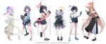  6+girls absurdres animal_ears atsuko_(blue_archive) backpack bag bare_shoulders black_bag black_dress black_hair black_sandals black_shoes black_skirt black_sports_bra blue_archive blue_eyes blue_flower blue_halo blue_jacket blue_shorts brown_eyes brown_hair camera chiaki_(blue_archive) chihiro_(bic_camera)_(blue_archive) chihiro_(blue_archive) closed_mouth commentary_request computer dress flower fox_ears fox_girl green_eyes green_halo green_skirt grey_hair hair_flower hair_ornament halo headphones higashigure highres holding holding_camera holding_laptop jacket kanoe_(blue_archive) laptop long_hair looking_at_viewer midriff multiple_girls off-shoulder_shirt off_shoulder official_alternate_costume official_alternate_hairstyle one_eye_closed open_clothes open_jacket pink_shirt pointy_ears ponytail purple_hair red_eyes red_shirt rumi_(blue_archive) saki_(blue_archive) sandals see-through_clothes see-through_jacket shirt shoes short_hair shorts shoulder_bag skirt sneakers sports_bra t-shirt toes two_side_up very_long_hair white_bag white_jacket white_sandals white_shirt white_shoes yellow_halo 