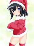  blush cowboy_shot hat himadarou marui_hitoha mitsudomoe no_panties santa_costume santa_hat solo thighhighs 