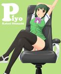  araragi_yuuichi chair crossed_legs green_hair headset highres idolmaster idolmaster_(classic) legs mole mole_under_mouth office_chair open_mouth otonashi_kotori panties pantyshot pantyshot_(sitting) red_eyes sandals short_hair sitting solo stretch thighhighs underwear 