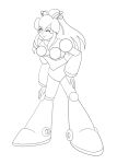 1girl ;) aged_up android antennae armor armored_boots arms_up artist_name bent_over bikini_armor black_gorget bodysuit bodysuit_under_armor boots breast_missiles breastplate breasts clenched_hands closed_mouth commentary covered_navel cowboy_shot earphones english_commentary full_body gorget grey_bodysuit groin hair_between_eyes hair_over_breasts hair_ribbon hairband hand_on_own_hip hand_on_own_knee hand_on_own_leg hand_up headphones high_ponytail highres hyper_roll_(marvel_vs._capcom) joints knee_boots knee_guards knee_pads large_breasts lineart long_hair looking_at_viewer marvel_vs._capcom marvel_vs._capcom_2 mechanical_arms mechanical_boots mechanical_legs mega_man_(classic) mega_man_(series) metal_gloves one_eye_closed ponytail radio_antenna ribbon robot robot_girl robot_joints rockmangurlx roll_(mega_man) shoulder_armor sidelocks simple_background smile solo standing white_background 