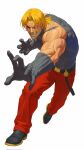  1boy abs belt black_belt black_gloves black_sclera black_shirt black_shoes blonde_hair blue_eyes chinese_commentary colored_sclera commentary_request earrings evil_grin evil_smile facial_hair gloves grin heterochromia highres jewelry laoyanzi looking_at_viewer male_focus mature_male medium_hair muscular mustache pants red_eyes red_pants rugal_bernstein shirt shoes simple_background skin_tight sleeveless sleeveless_shirt smile solo the_king_of_fighters v-shaped_eyebrows white_background 