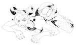  1girl bibibi_030 birthmark braid braided_base butterfly_tattoo cone_hair_bun double_bun greyscale hair_bun highres jojo_no_kimyou_na_bouken kujo_jolyne lying monochrome on_stomach solo star_(symbol) stone_ocean tattoo white_background 