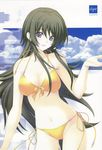  bikini black_hair front-tie_top long_hair miyata_sou muvluv muvluv_alternative muvluv_total_eclipse navel side-tie_bikini solo string_bikini swimsuit takamura_yui very_long_hair yellow_bikini 