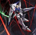  absurdres asymmetrical_dual_wielding battle beam_rifle cable commentary_request crossbone_vanguard dual_wielding duel earth_federation energy_gun energy_sword f91_gundam firstw1 gundam gundam_f91 highres holding holding_energy_gun holding_sword holding_weapon mecha mecha_focus mobile_armor mobile_suit no_humans rafflesia_(gundam) realistic robot scene_reference science_fiction space star_(sky) sword tentacles thrusters v-fin weapon zero_gravity 